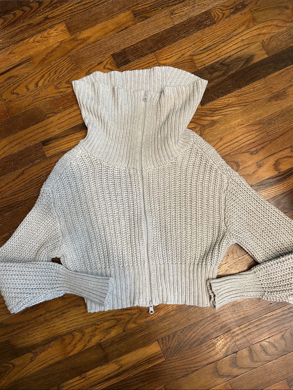 aerie Chunky Zip-Up Turtleneck Sweater - Light Gray